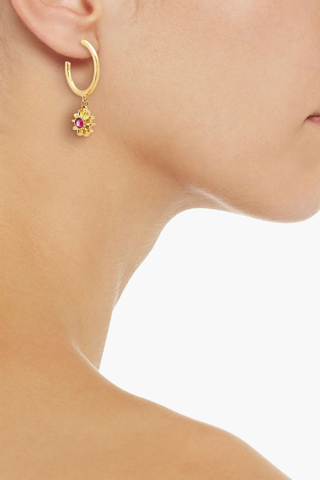 KENNETH JAY LANE 22-karat gold-plated crystal hoop earrings