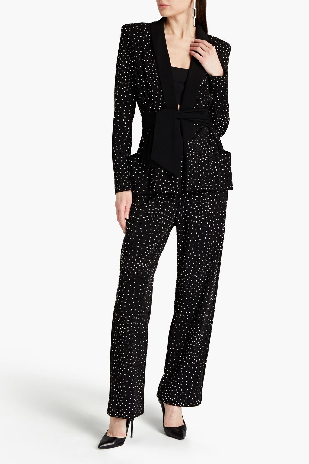 BALMAIN Crystal-embellished stretch-jacquard jacket