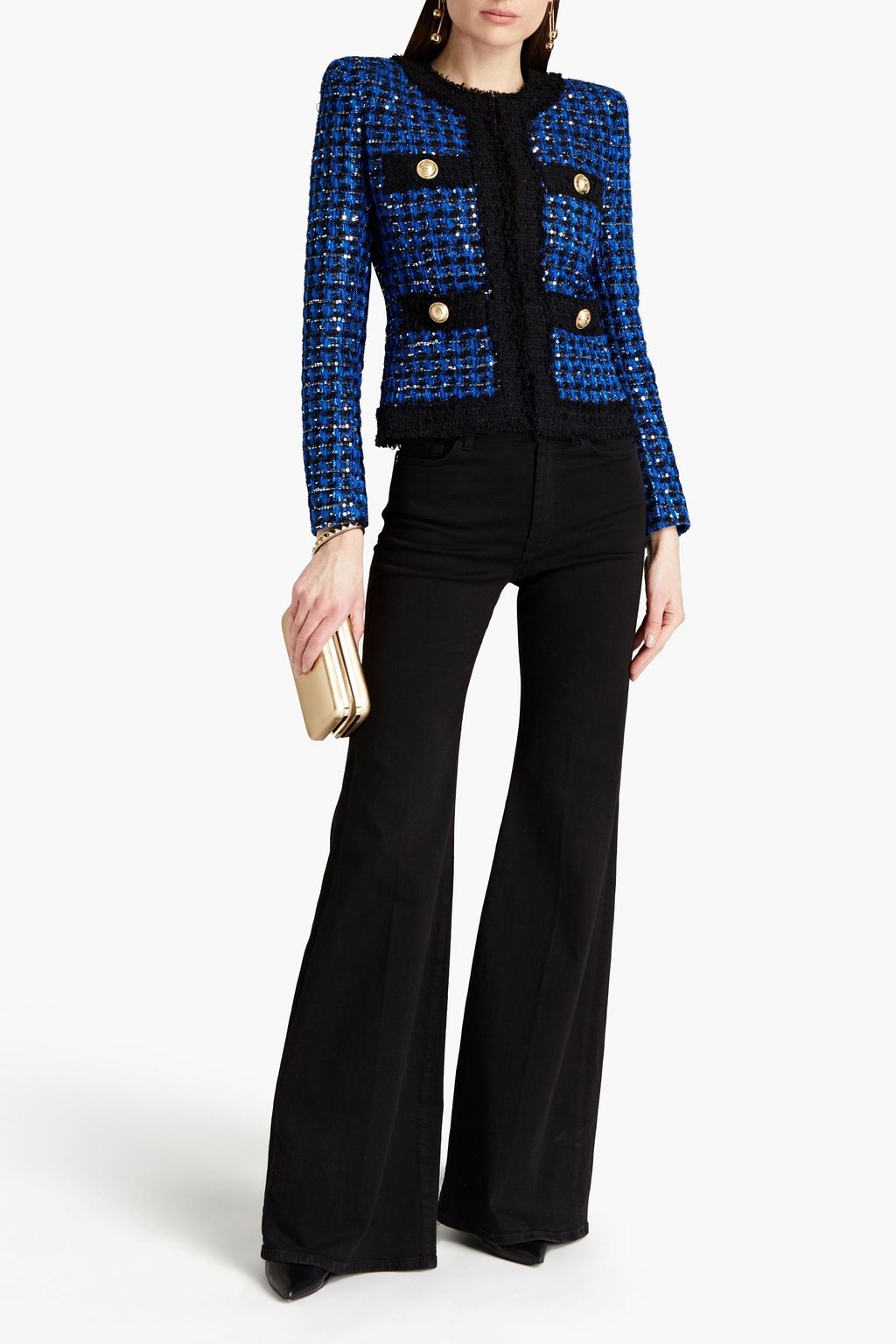 BALMAIN Double-breasted tinsel-tweed jacket