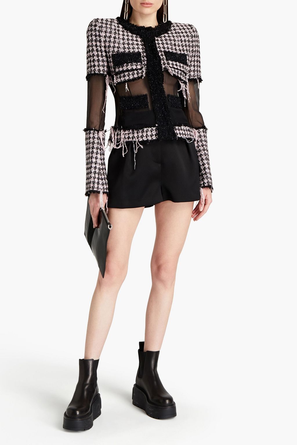 BALMAIN Crepon-paneled wool-blend tweed jacket