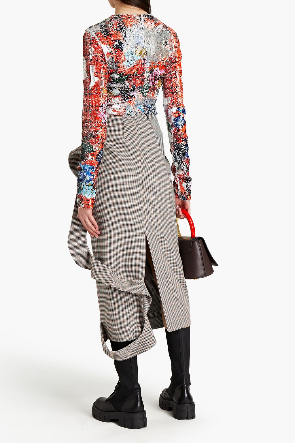 PREEN BY THORNTON BREGAZZI Ruffled checked wool midi skirt