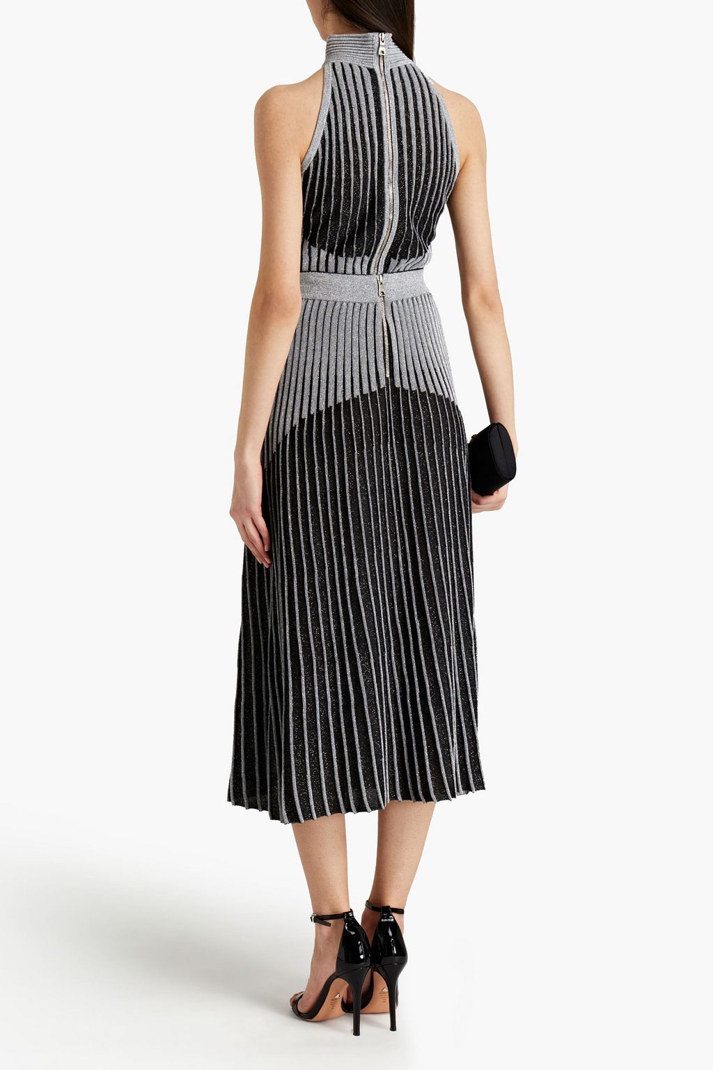 BALMAIN Metallic jacquard-knit midi skirt