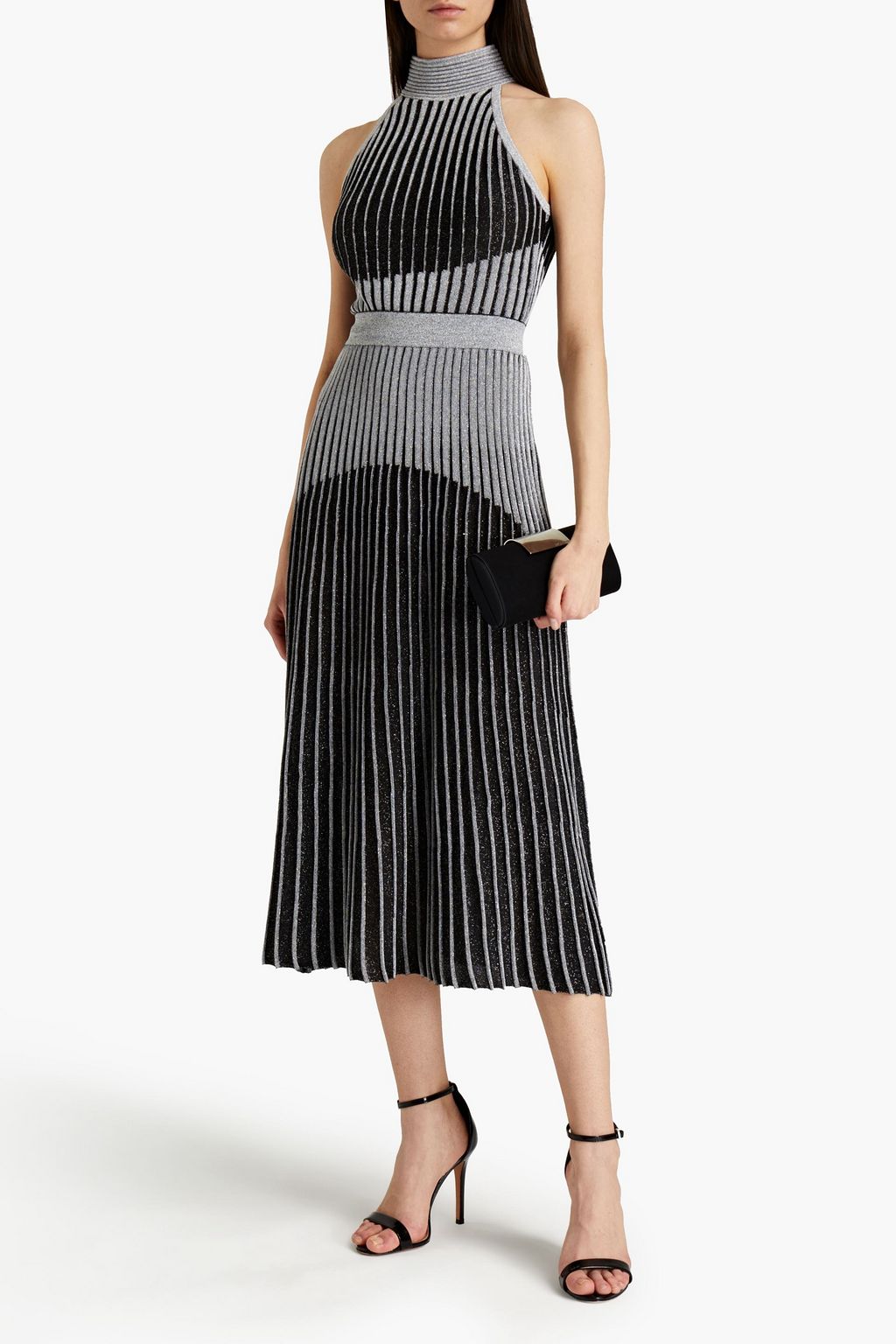 BALMAIN Metallic jacquard-knit midi skirt