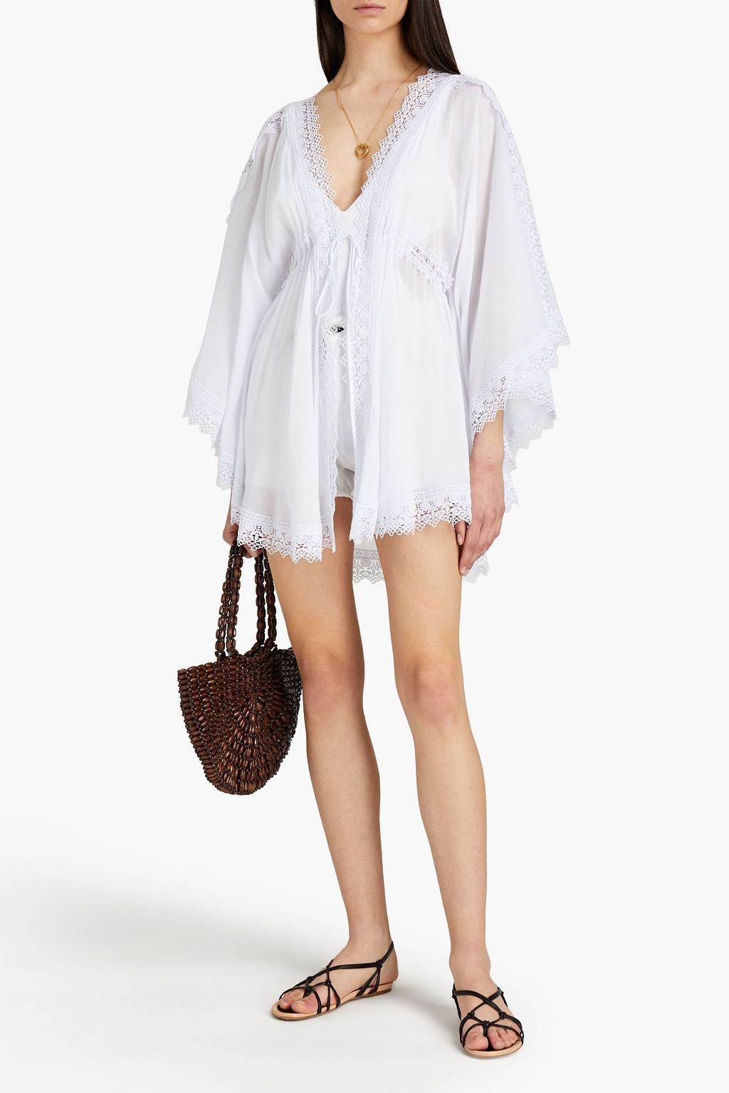 CHARO RUIZ IBIZA Indya guipure lace-trimmed cotton-blend kaftan