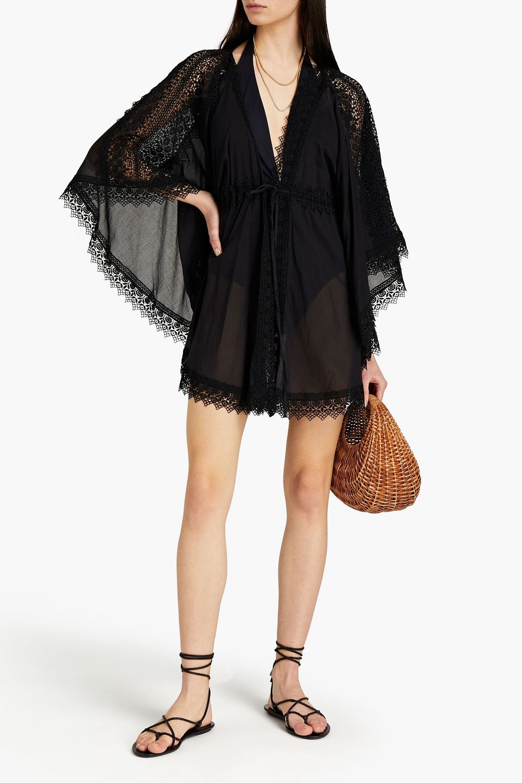 CHARO RUIZ IBIZA Indya guipure lace-trimmed cotton-blend kaftan