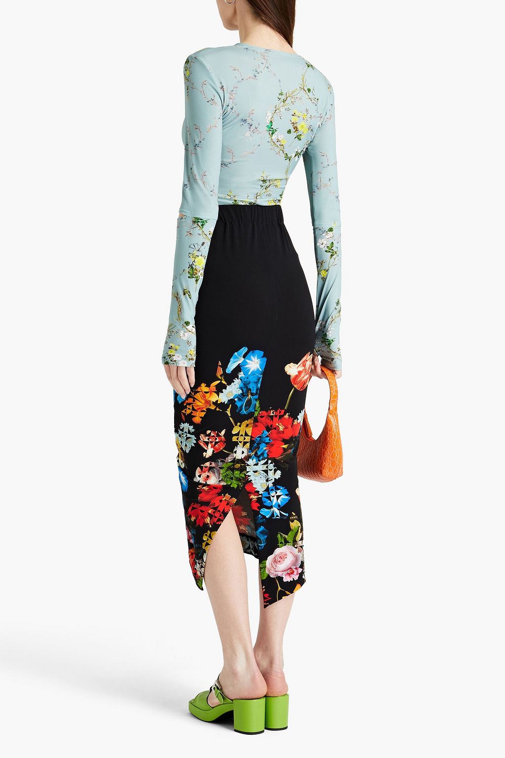PREEN BY THORNTON BREGAZZI Adelaide ruched floral-print stretch-jersey midi skirt