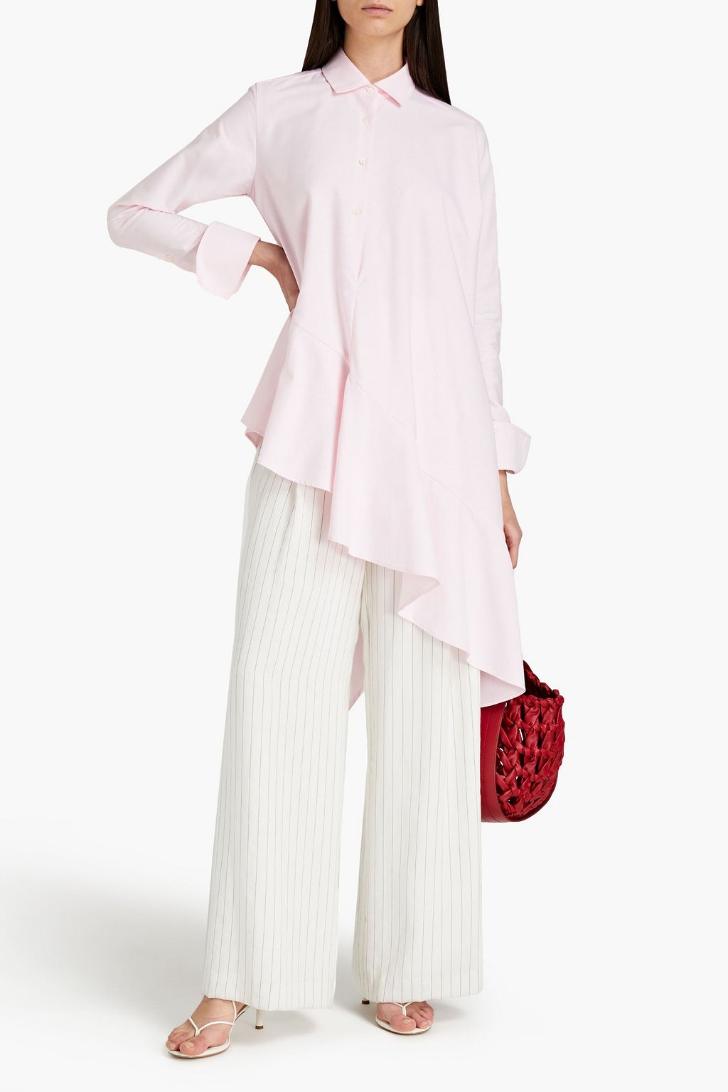 PALMER//HARDING Asymmetric fluted cotton-blend poplin shirt