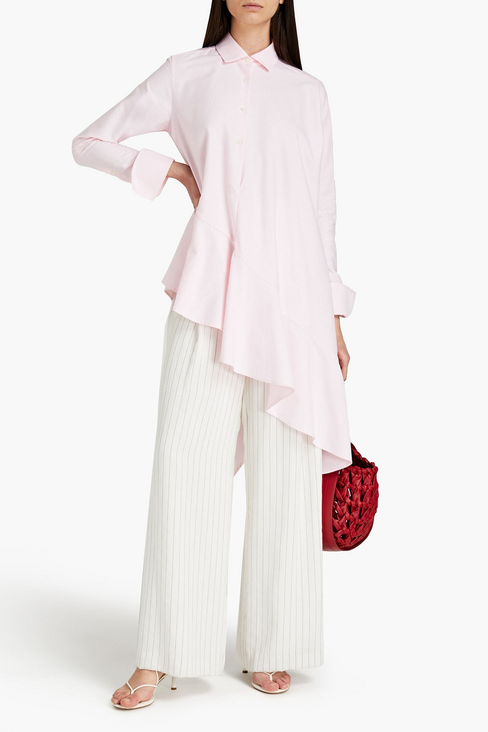 Palmer Harding Asymmetric Striped Cotton-poplin Shirt In Baby Pink