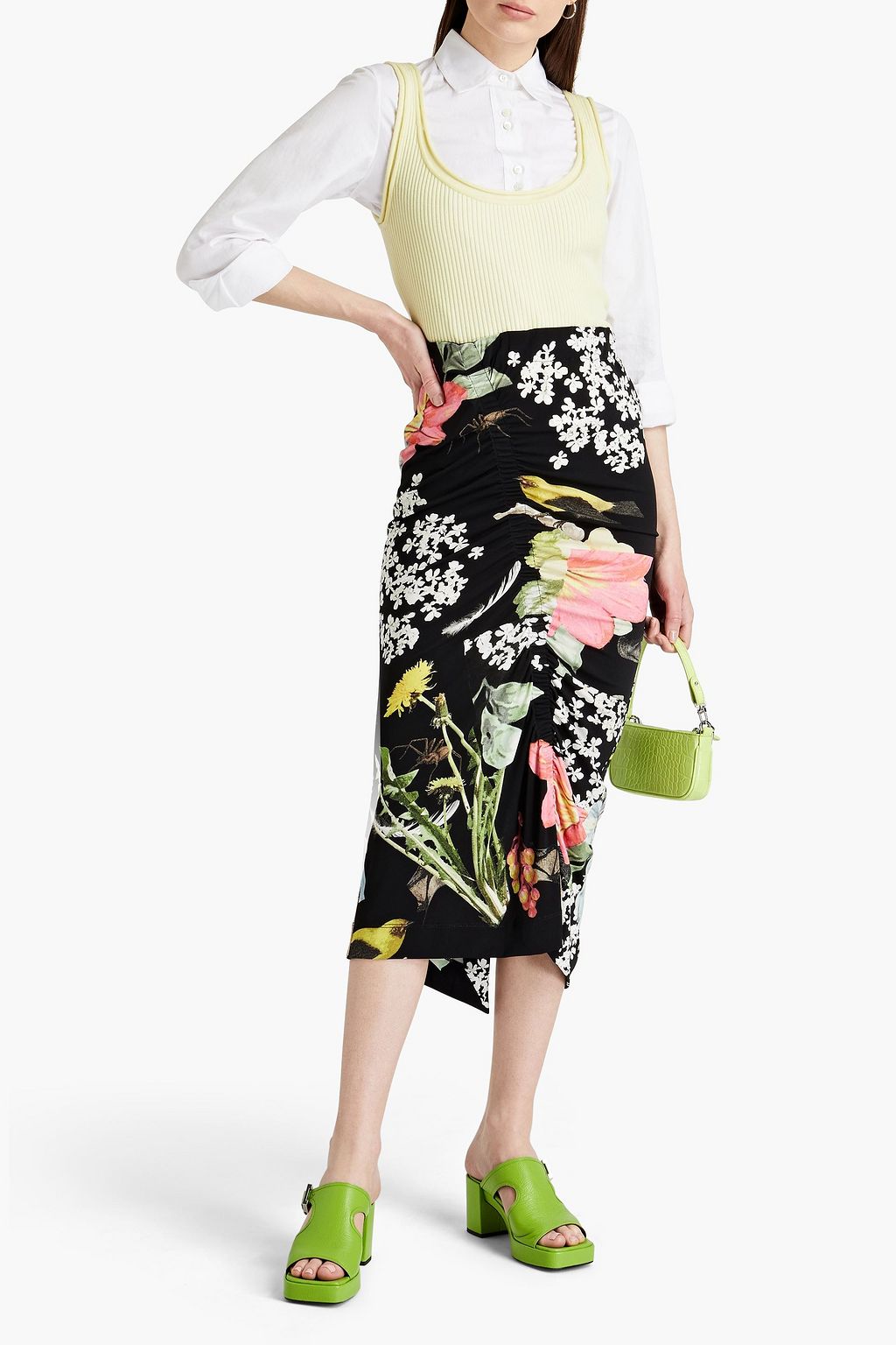 PREEN BY THORNTON BREGAZZI Lennox ruched floral-print stretch-jersey midi skirt