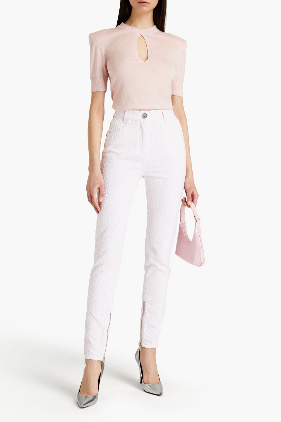 Balmain Cutout Cashmere And Silk-blend Top In Pink