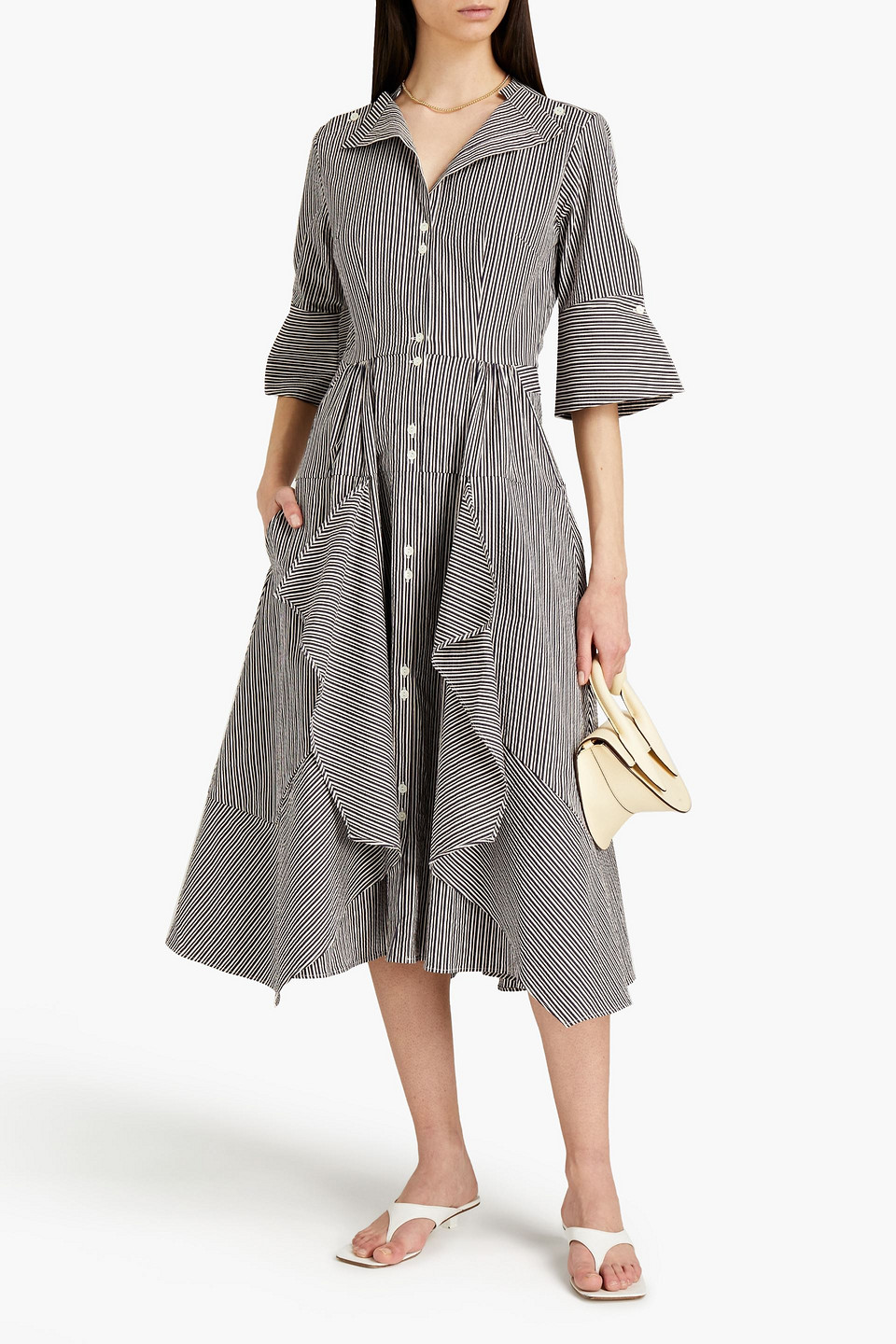 Palmer Harding April Striped Cotton-poplin Midi Shirt Dress In Navy