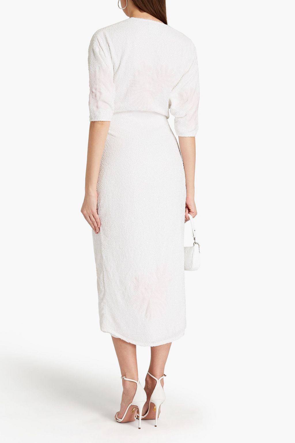 RETROFÊTE Embellished crepe midi wrap dress