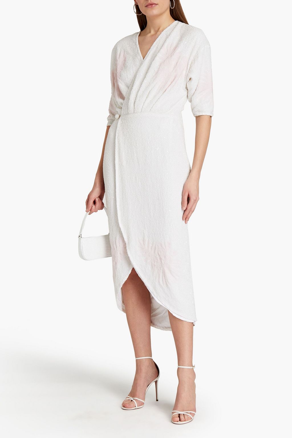 RETROFÊTE Embellished crepe midi wrap dress