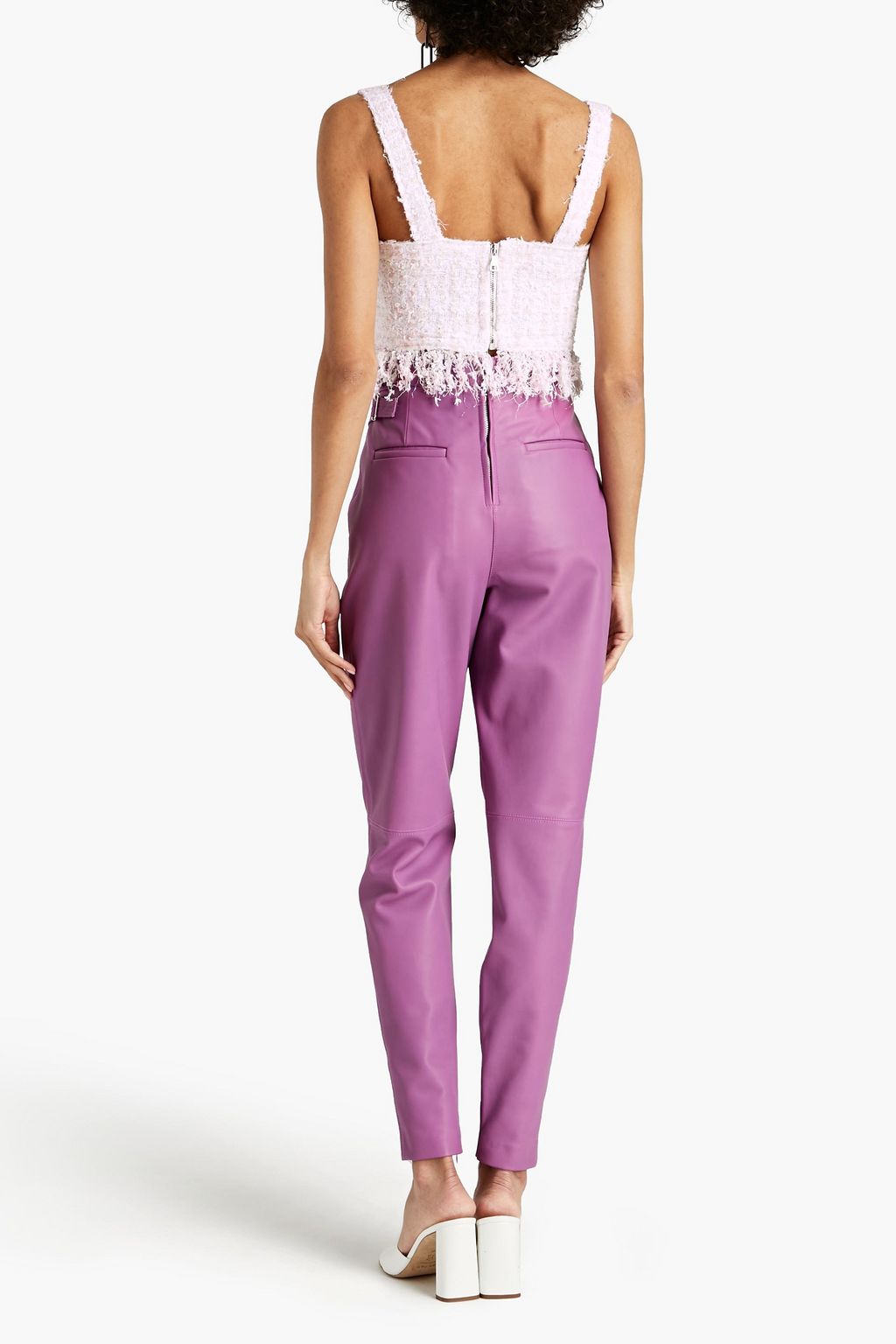 BALMAIN Cropped embellished metallic bouclé-tweed top