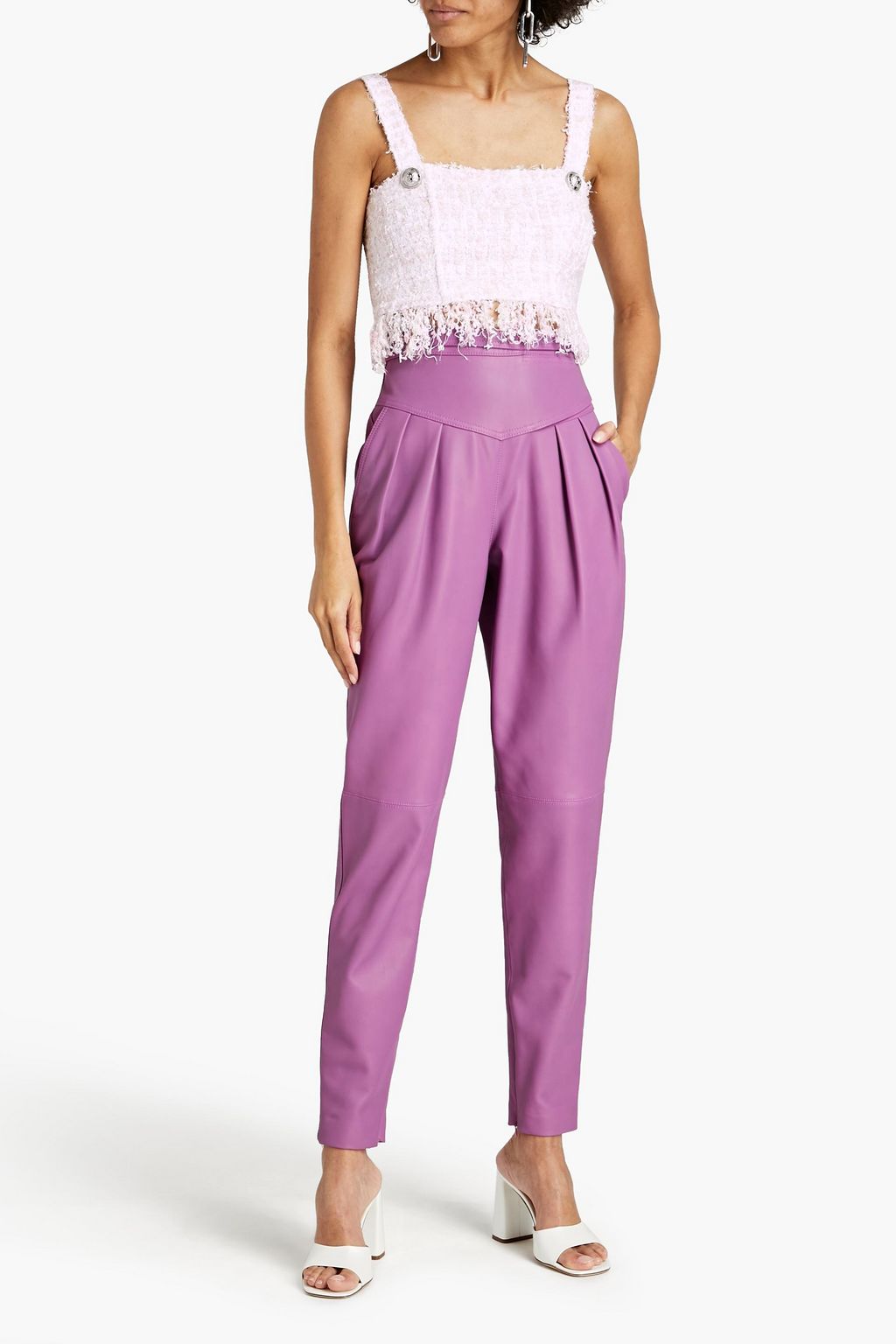 BALMAIN Cropped embellished metallic bouclé-tweed top
