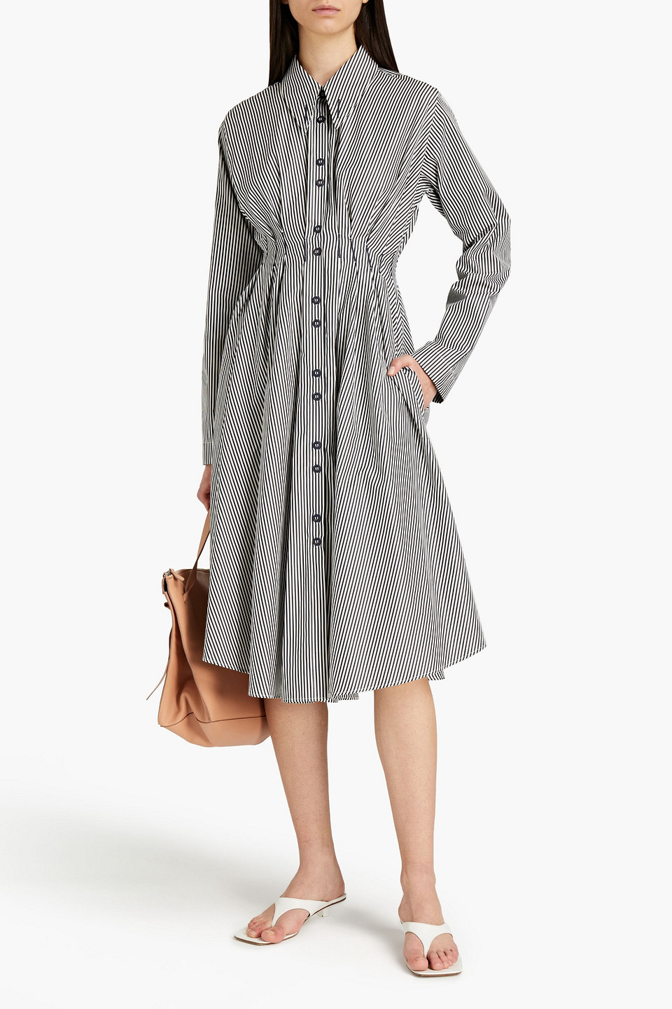 Palmer Harding Escen Striped Cotton-poplin Midi Shirt Dress In Navy