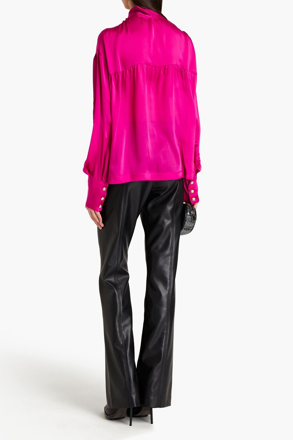 BALMAIN Pussy-bow gathered silk-crepe blouse