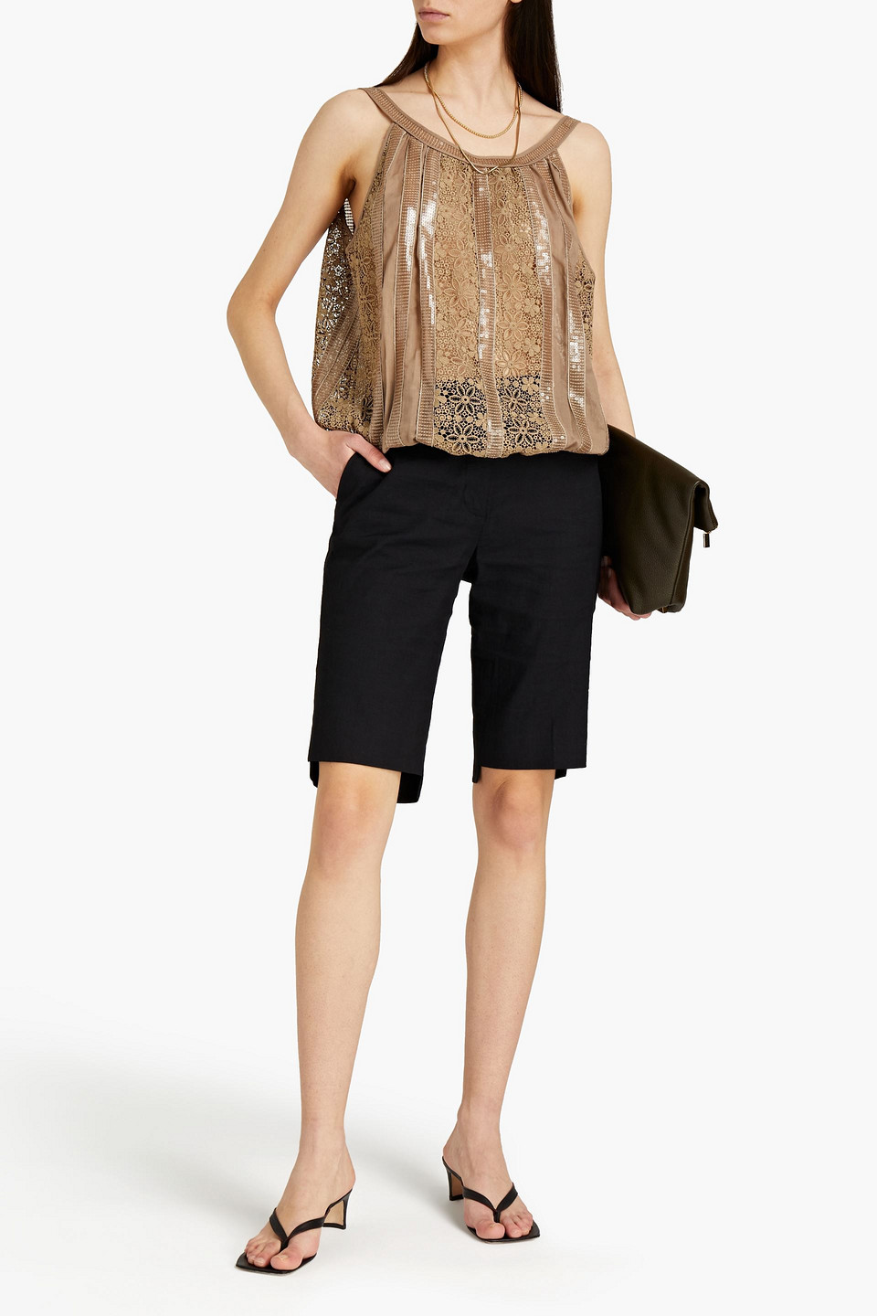 Charo Ruiz Sequin-embellished Voile-paneled Crocheted Lace Top