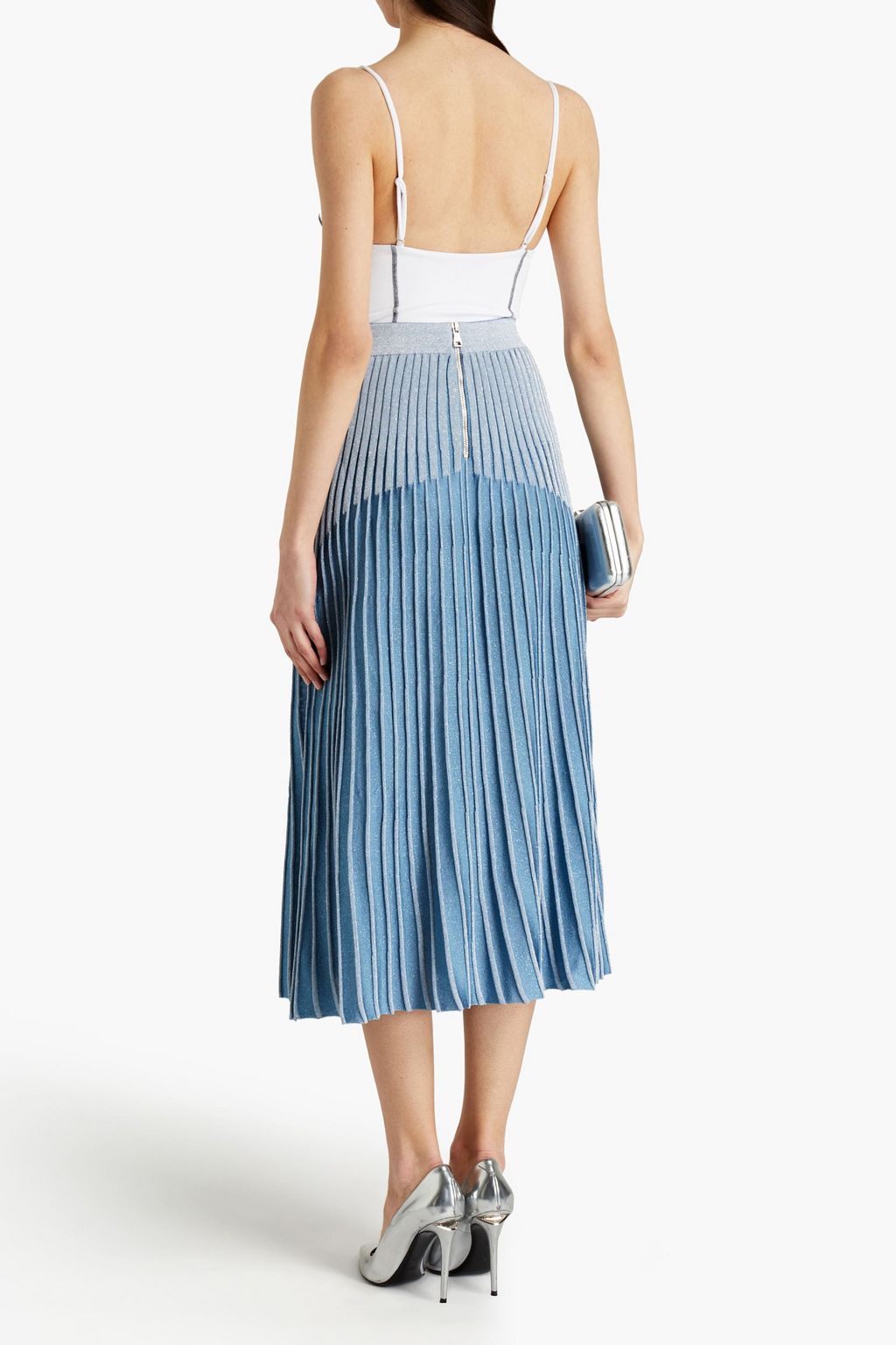 BALMAIN Metallic jacquard-knit midi skirt