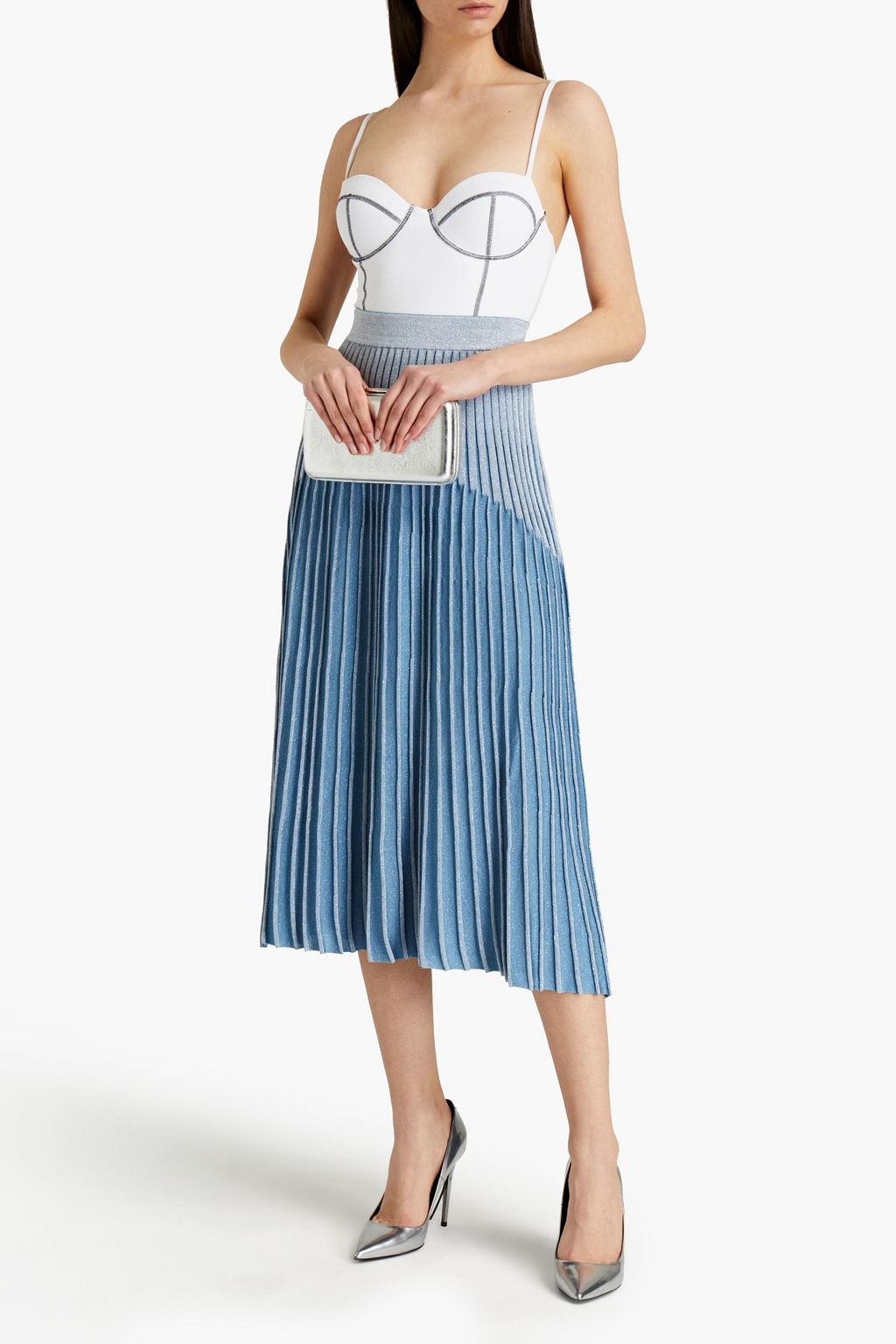 BALMAIN Metallic jacquard-knit midi skirt