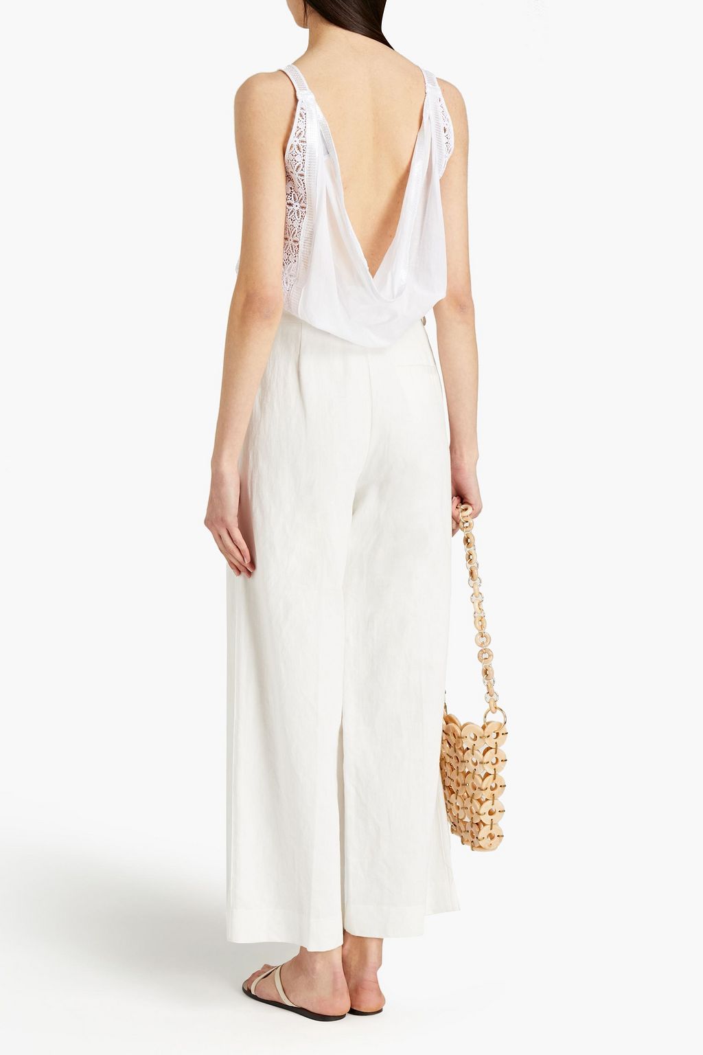 CHARO RUIZ IBIZA Sequin-embellished voile-paneled crocheted lace top