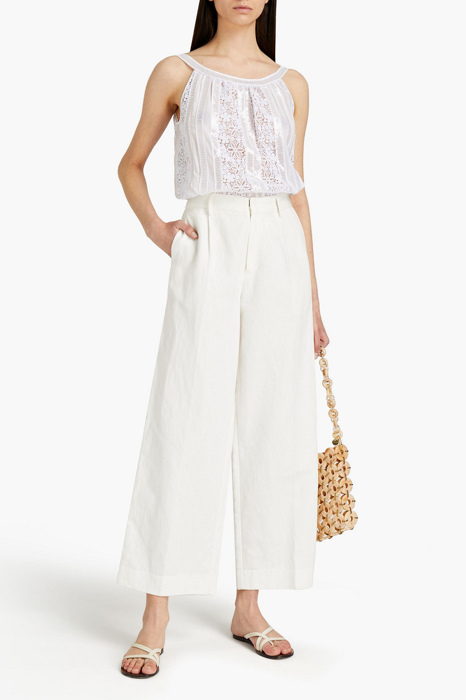 Charo Ruiz Crocheted Lace-paneled Cotton-voile Tank In White