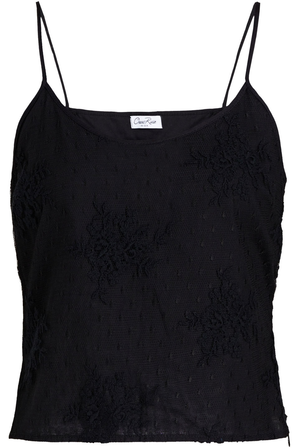 Charo Ruiz Ibiza Woman Soho Cropped Embroidered Point D'esprit Camisole Black Size L