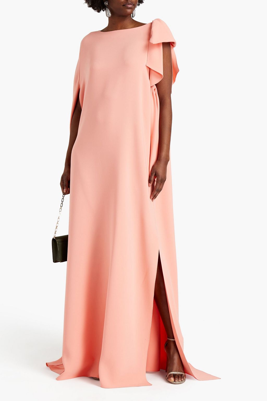 OSCAR DE LA RENTA Bow-embellished silk crepe de chine maxi dress