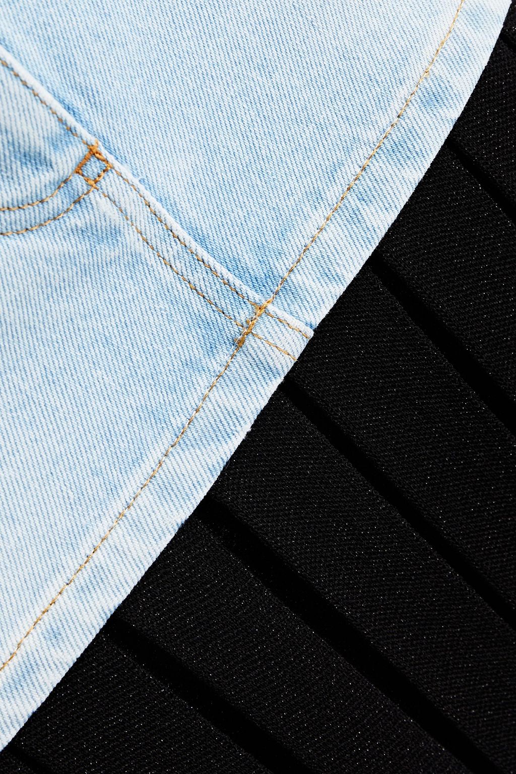 BALMAIN 데님 패널 코튼 플리츠 맥시 스커트