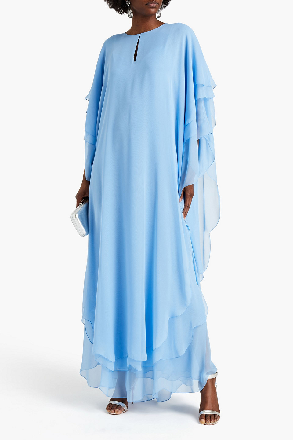 Oscar De La Renta Layered Silk-chiffon Maxi Dress In Light Blue