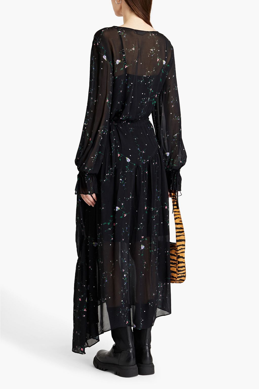 PREEN LINE Asymmetric tie-front floral-print georgette maxi dress
