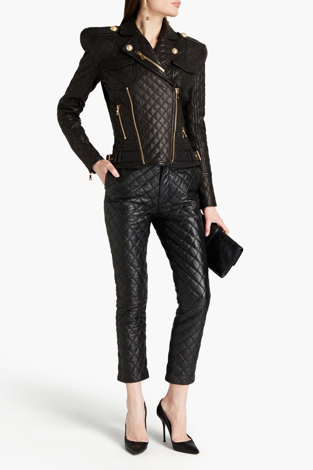 BALMAIN Zip-detailed quilted leather biker jacket