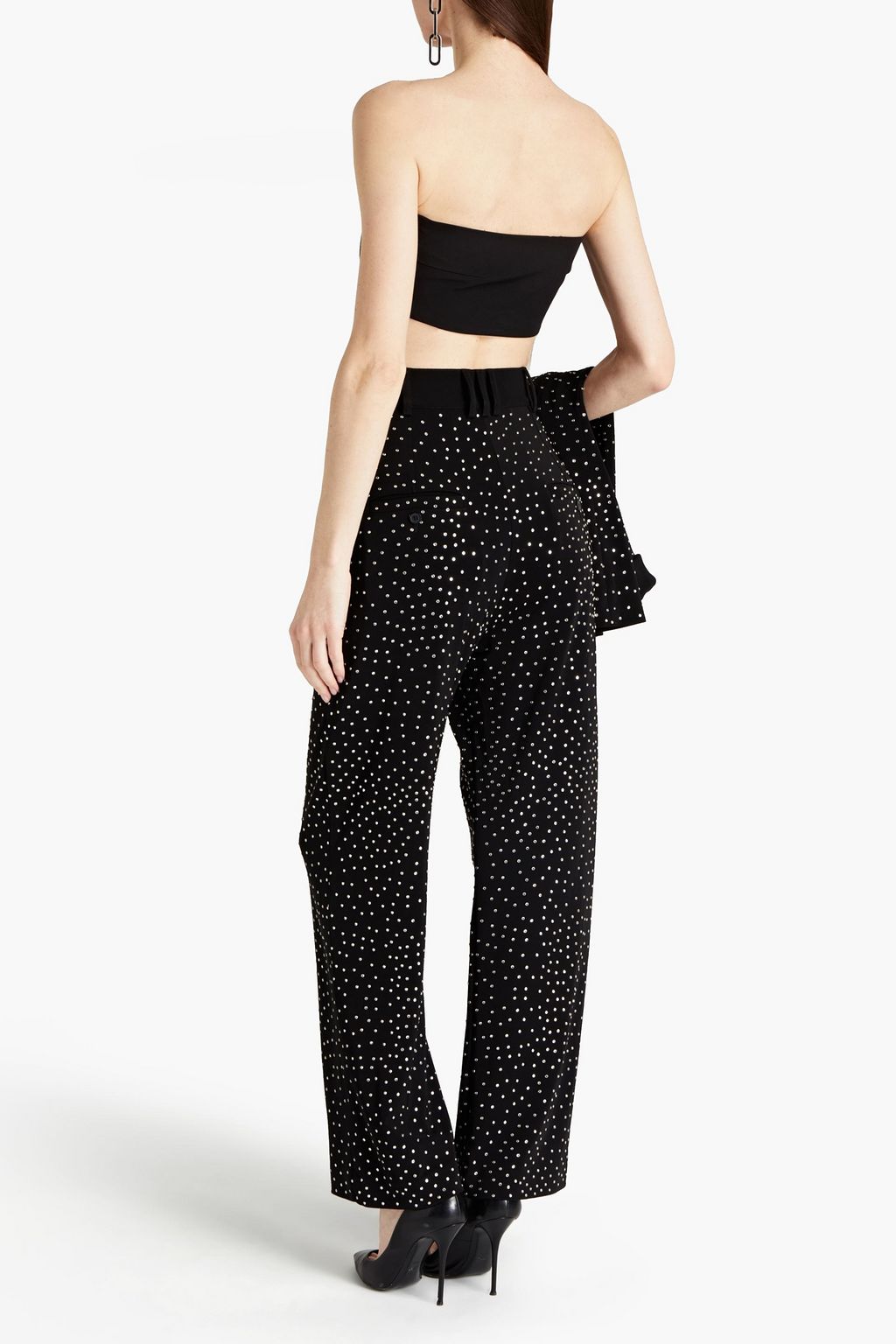 BALMAIN 크리스털 장식 스트레치 저지 스트레이트 레그 팬츠