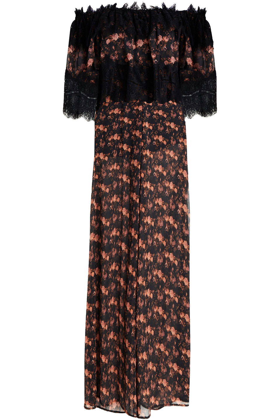 Charo Ruiz Ibiza Woman Off-the-shoulder Lace-paneled Floral-print Crepon Jumpsuit Black Size S