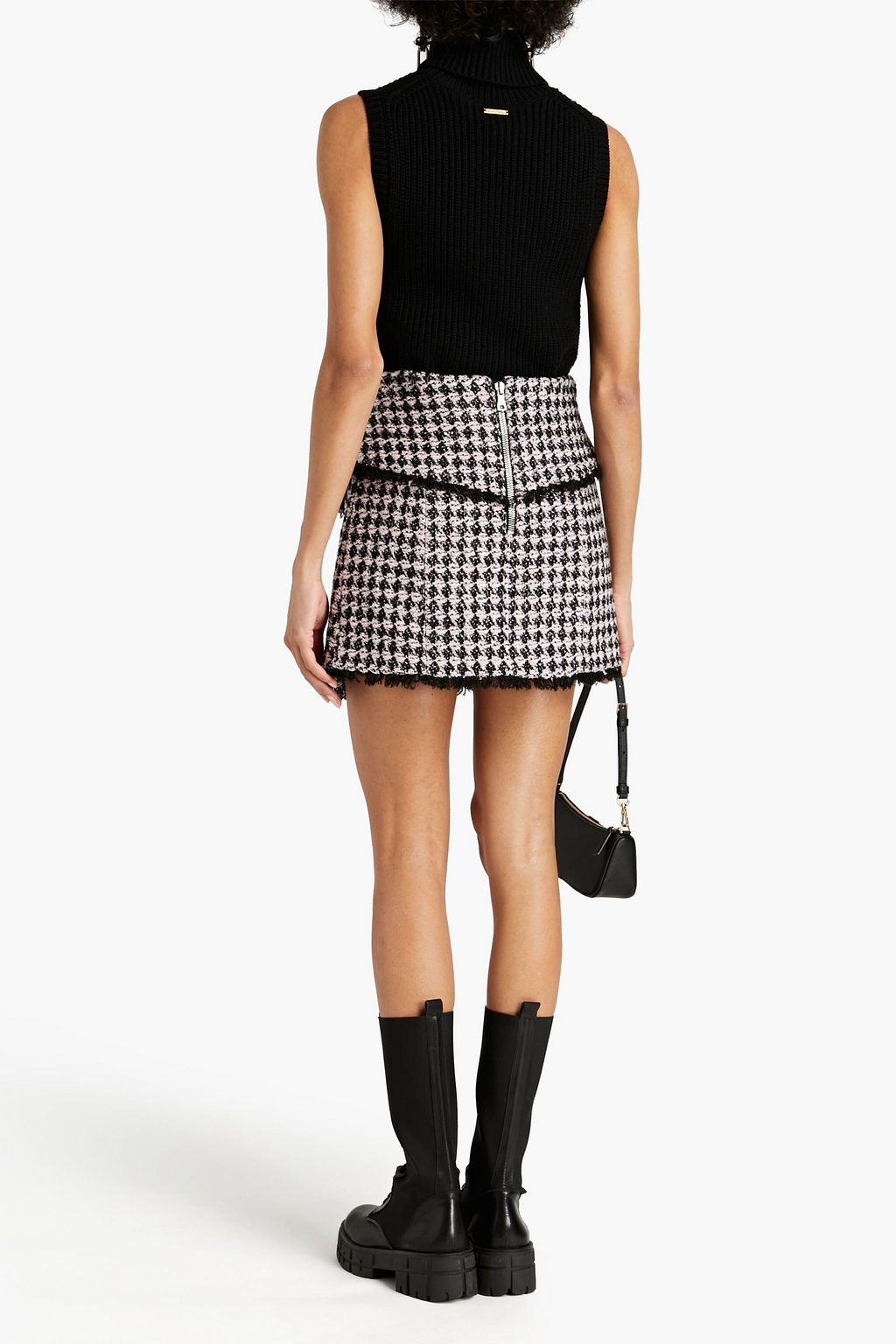 BALMAIN Wrap-effect embellished wool-blend bouclé-tweed mini skirt