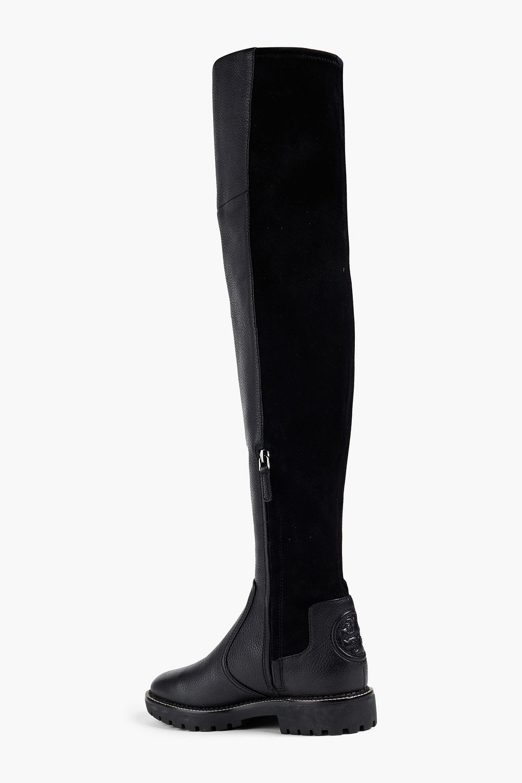 TORY BURCH Miller stretch-suede and pebbled-leather thigh boots