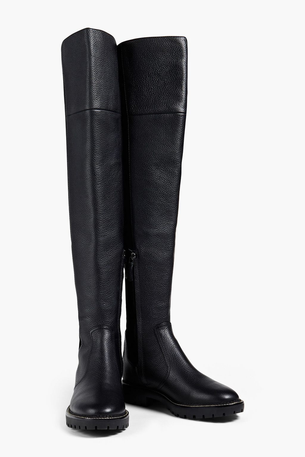 TORY BURCH Miller stretch-suede and pebbled-leather thigh boots