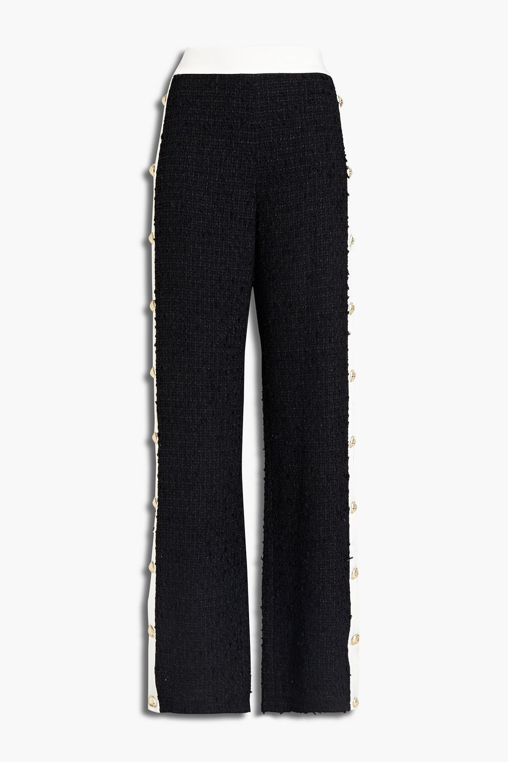 BALMAIN Satin-trimmed tweed wide-leg pants | THE OUTNET