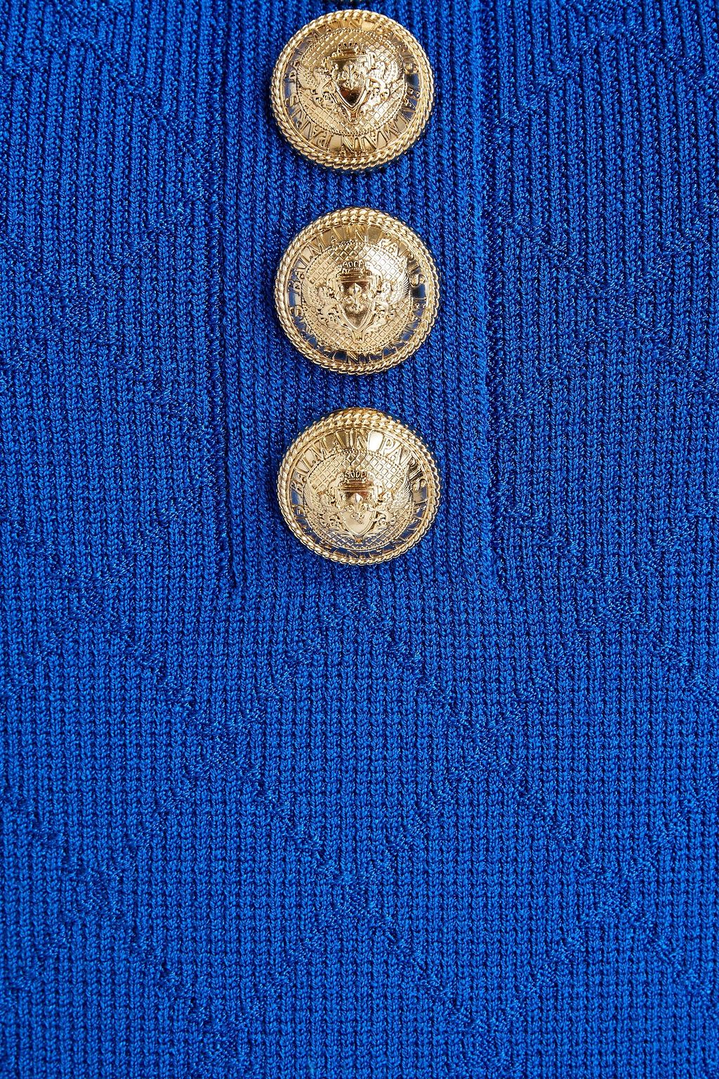BALMAIN Button-embellished jacquard-knit mini dress