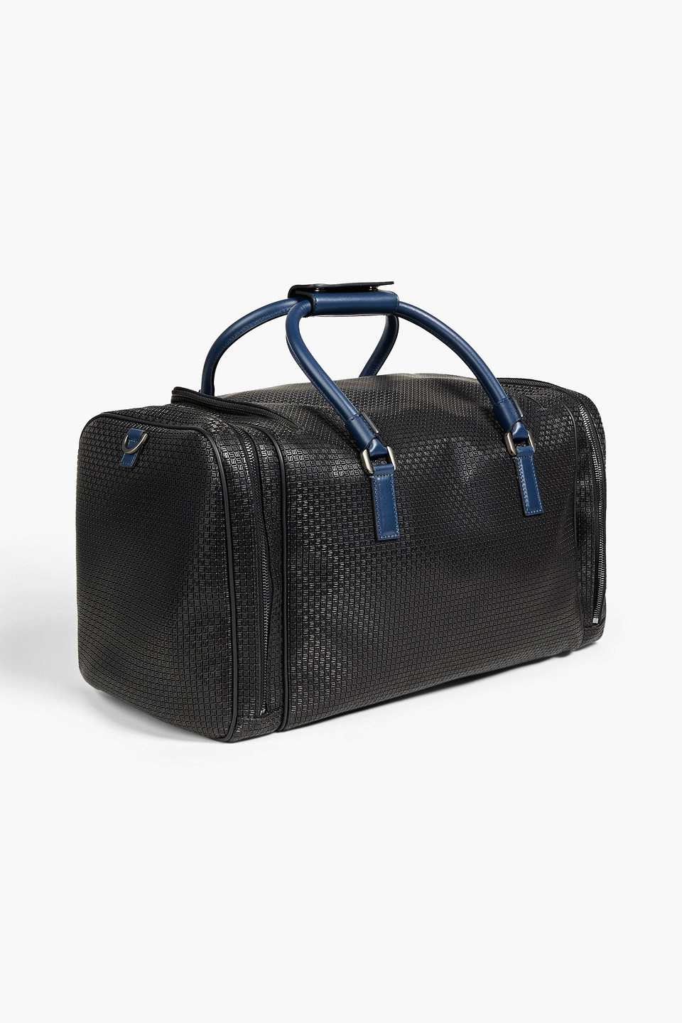 Serapian Man Two-tone Faux Textured-leather Weekend Bag In Black