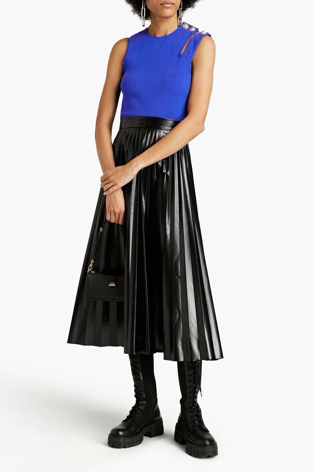 BALMAIN Cutout ribbed cotton-blend jersey tank