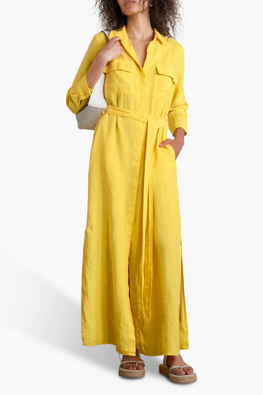 L'AGENCE Cameron belted linen maxi shirt dress