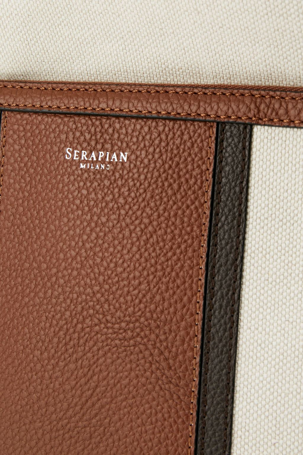 SERAPIAN Leather-paneled cotton and linen-blend canvas backpack