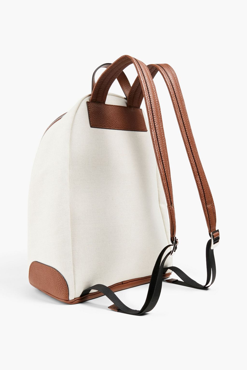 SERAPIAN Leather-paneled cotton and linen-blend canvas backpack