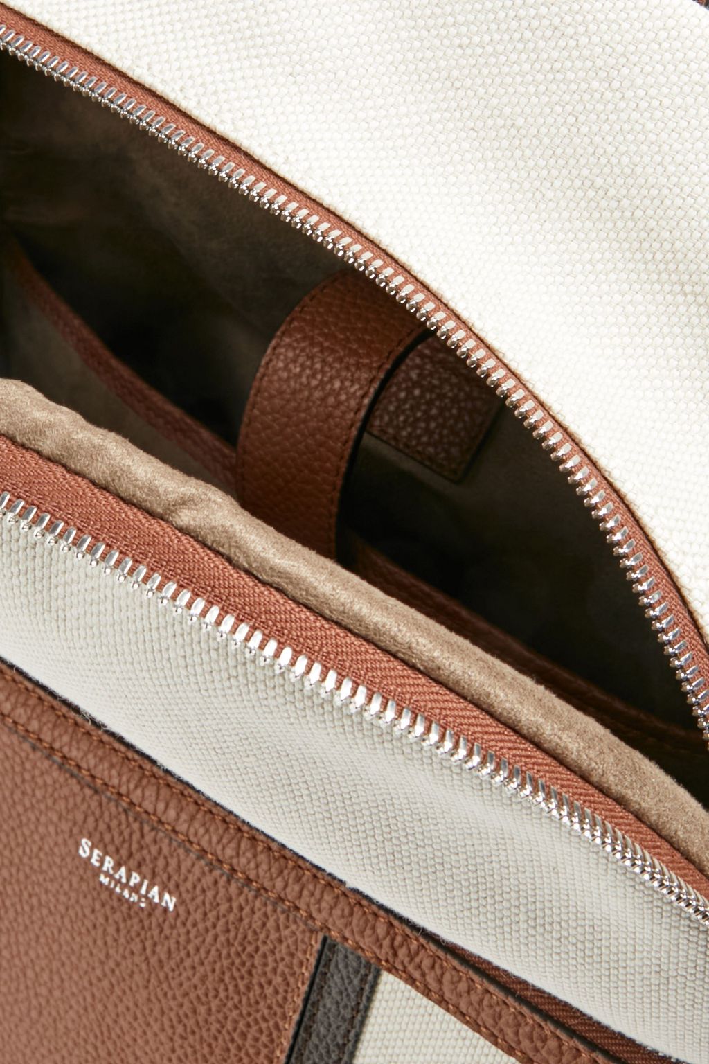 SERAPIAN Leather-paneled cotton and linen-blend canvas backpack