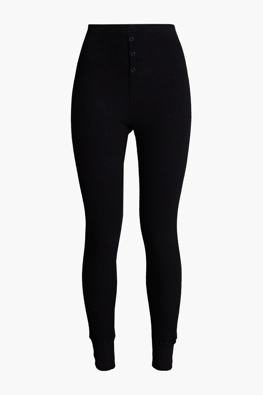 Black Waffle-knit cotton leggings 