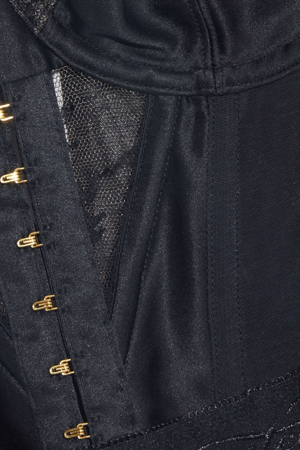 AGENT PROVOCATEUR Satin-paneled lace-trimmed tulle underwired bodysuit