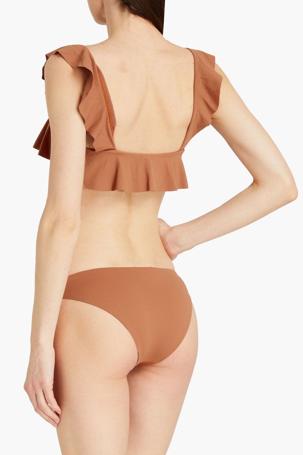 EBERJEY Jane ruffled stretch-piquè bandeau bikini top