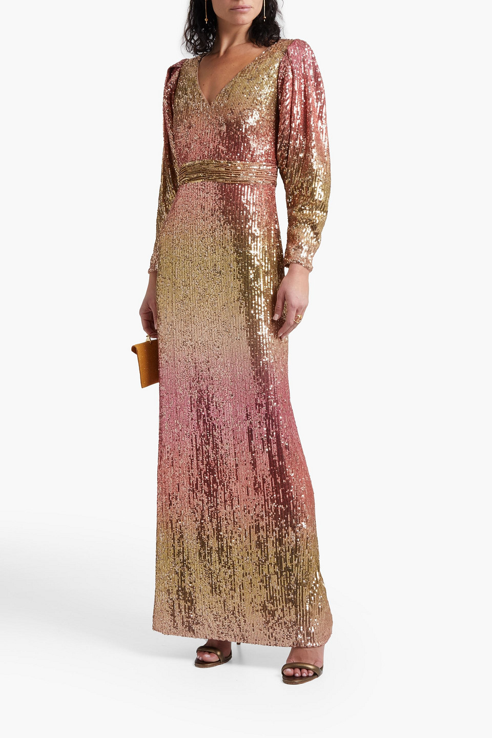 Theia Pleated Dégradé Sequined Stretchtulle Gown In Bronze ModeSens