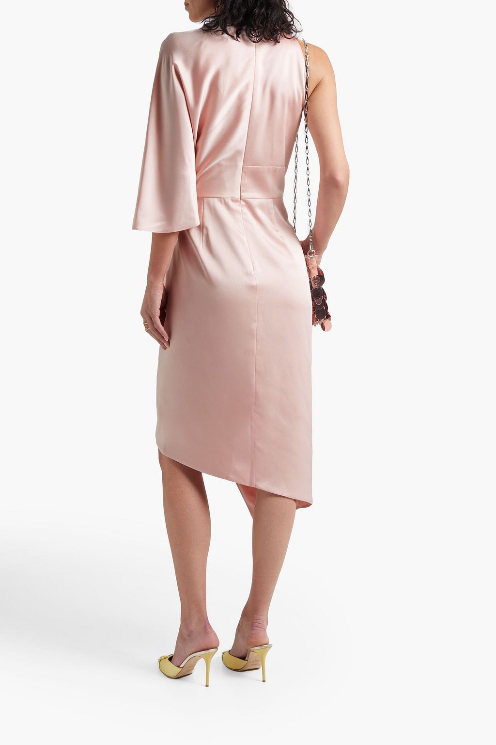 THEIA One-sleeve wrap-effect layered satin-crepe dress